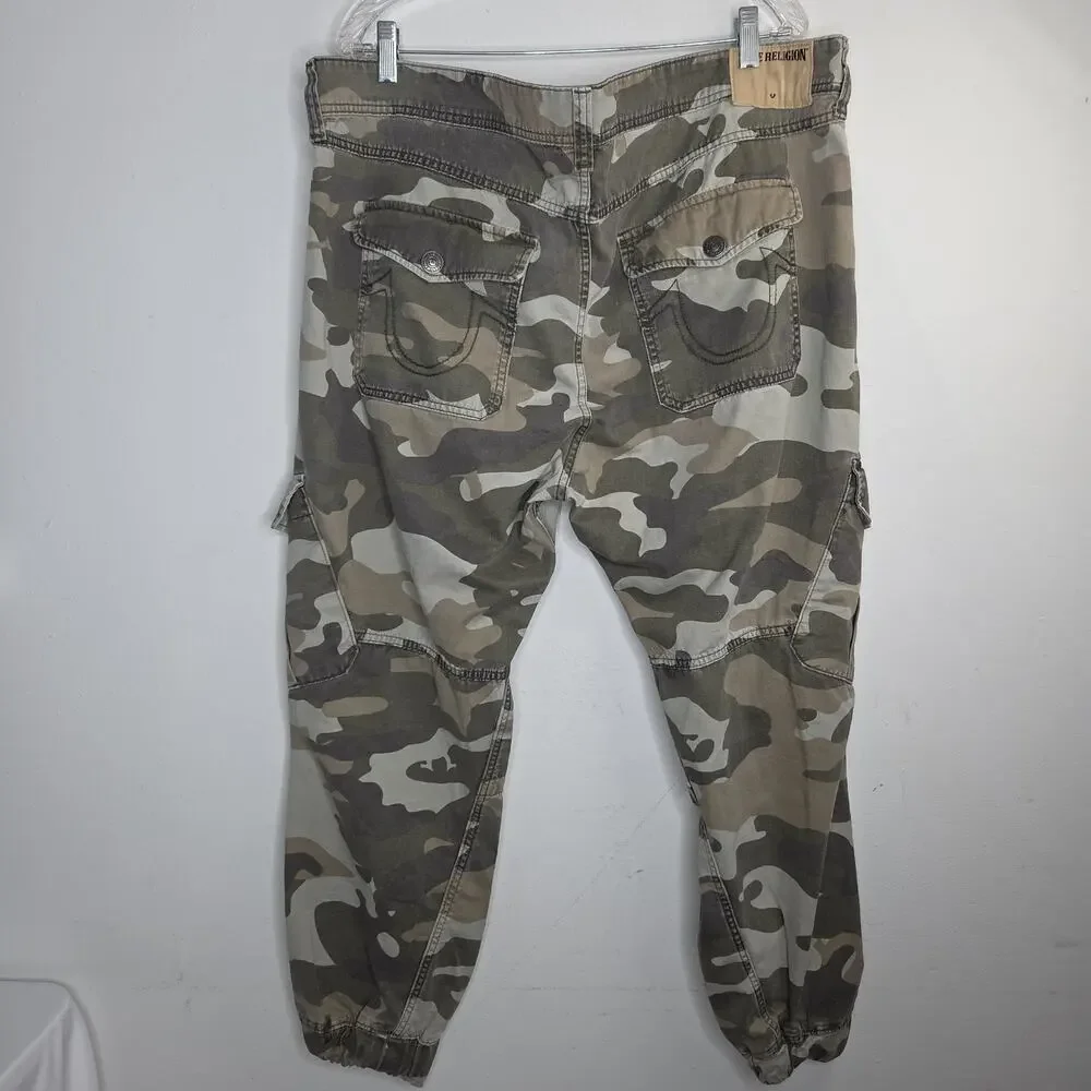True Religion Joggers Pants Mens 40 Green Camo Denim